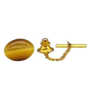 Vintage Tigers Eye Oval Tie Tack, Gemstone Lapel Pin